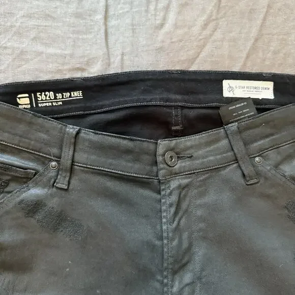 G Star Raw Men's Jeans 5620 3D Zip Knee Skinny 36x32 Black Moto Biker Streetwear